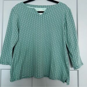 Croft & Barrow Teal Geometric Cotton Top | Women’s Large